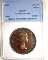 1953 Dollar NNC MS65+ No Shoulder Strap Canada