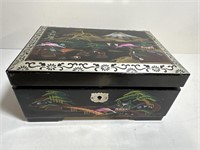 Vintage oriental music jewelry box with key