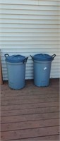 2 Rubbermaid 30 gallon plastic trash cans with