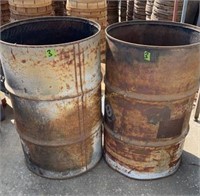 Two 55 Gallon Steel Drums, Wire Baskets,