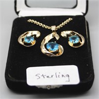 GOLD TONE STERLING SILVER NECKLACE EARRING SET