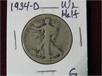 1934 D WALKING LIBERTY 1/2 DOLLAR 90% G