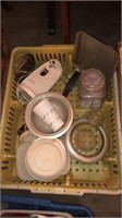 Lot of assorted glassware & can opener