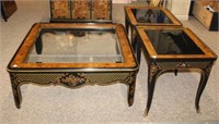 3pc Drexel Coffee & End Tables painted w/ glass