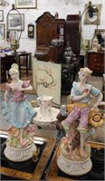 2pc Boy & Girl Painted Lamps Capidomonte style