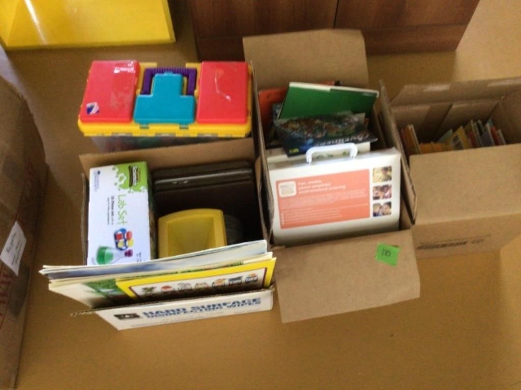 4 boxes of learning supplies