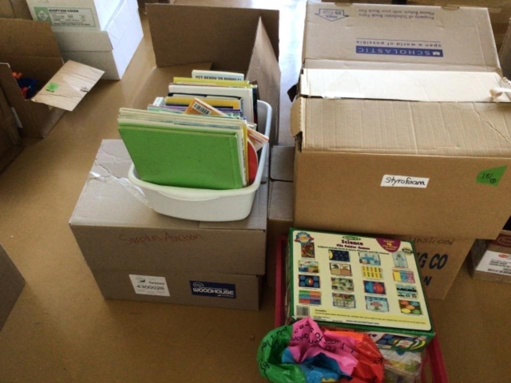 7 boxes of learning supplies