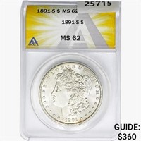 1891-S Morgan Silver Dollar ANACS MS62