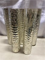 5 Tall Mercury Silver/Gold Hammered Vases