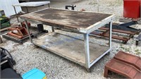 WORK TABLE - METAL FRAME WOOD TOP WITH CASTERS