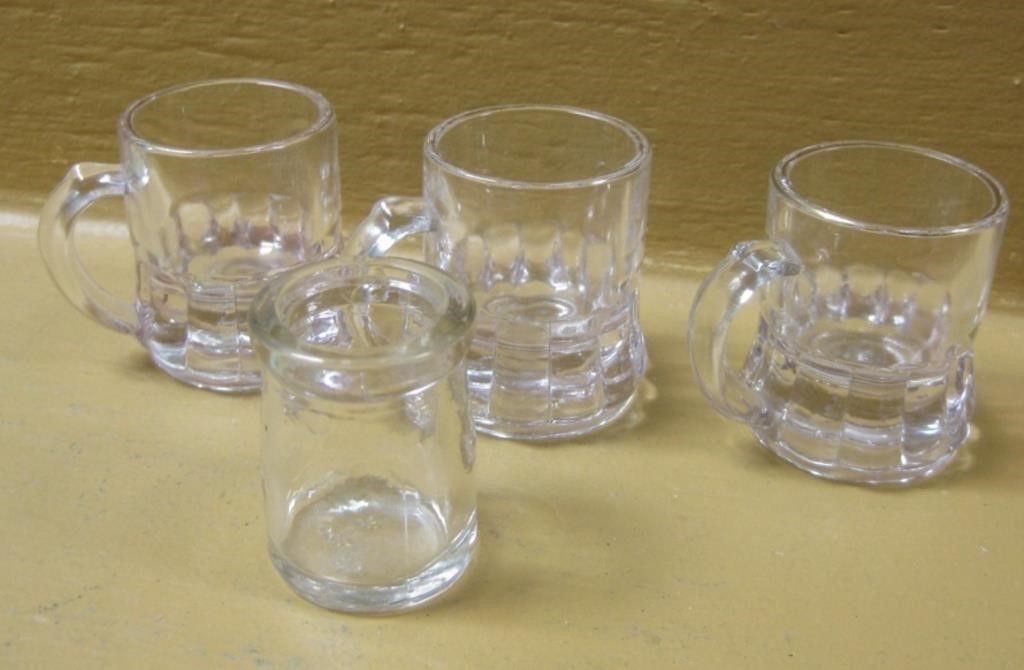 Three Vintage Federal Glass Mugs & Creamer Jar