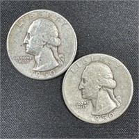 (2) 1950-D Washington Silver Quarters