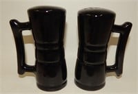 Black Glazed Redware Pottery Tall Handled Shakers