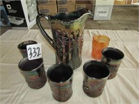 8 " CARNIVAL EMBOSSED PITCHER W/ 6 GLASSES