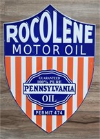 Rocolene Motor Oil Embossed Advertising Sign.