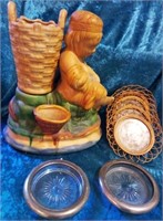 M - VINTAGE FIGURAL  VASE & COASTERS (K48)