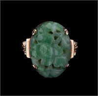14K Gold Jade Antique Ring