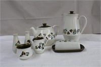 Denby, 9.5" coffeepot, 6.5" teapot, creamer,open