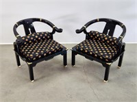 Pair Asian Lacquer Horseshoe Arm Chairs