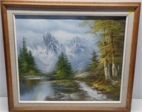 T. Roy O/C Mountain / River Landscape Painting