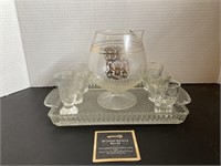 Pressed Glass Liqueur Serving Set w Molded Tray
