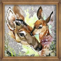 MEFETU Two Deer Watercolor Print Painting