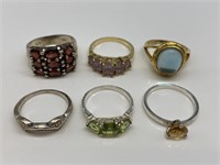 Set of 6 Sterling Silver Rings.