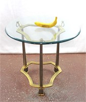 Mid-Century Round Glass Top Brass Side Table