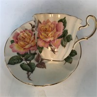 ADDERLEY PINK YELLOW ROSES PEACE TEACUP & SAUCER