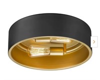 JAZAVA 14 in. 2-Light Black Gold Close to Ceiling