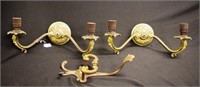 Pair decorative brass wall sconce lights