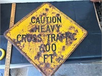 Vintage Metal sign. Caution. Traffic.