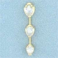 1ct Pear 3 Stone Diamond Pendant in 14k Yellow Gol