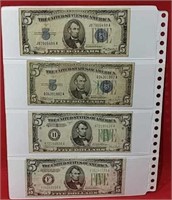 Four 1934 Silver Certificates & Notes