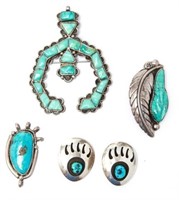 Native American Turquoise & Silver Pendants, 5