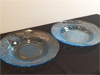 2pc Sapphire Blue Kig Glass Fruit Pattern Plates