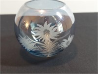 Blue Iridescent Carnival Glass Votive Wheel Cut