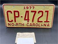 1977 license plate tag & 1978 registration card