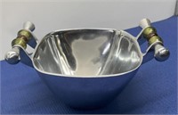 Silver Tone Bowl with Beaded Handles 4.5 h