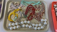 Tray lot of costume jewelry - necklaces earrings,