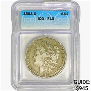 1893-O Morgan Silver Dollar ICG F15