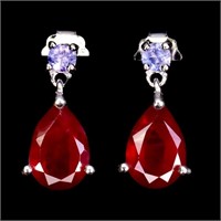 Natural Pigeon Blood Red Ruby & Tanzanite Earrings