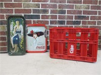 2 Coca Cola Metal Trays & Coca Cola Crate