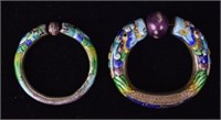 2 Chinese Sterling & Enamel Dragon Bracelets