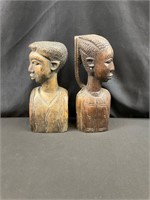 Wood Sculpture Busts of Couple Handcarved Ghana