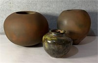 Vintage signed Raku pottery vases