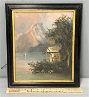 Mountain Landscape Antique Oil Painting on Board
