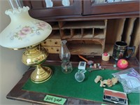 Contents Of Desk To Include Brass Lamp, Oil
