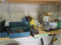 Lower Shelf. Lot Of Cleaning Supplies, Paint,