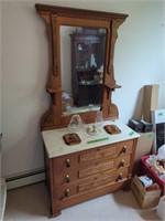 Walnut Victorian Marble Top Dresser With Mirror